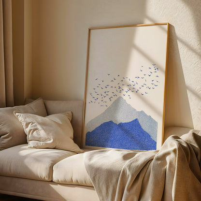 Minimalist Mountain Print with Birds