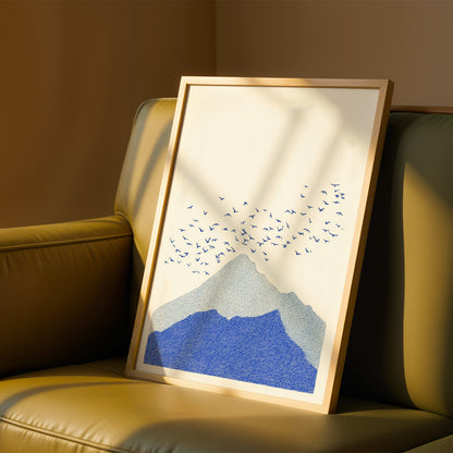 Minimalist Mountain Print with Birds