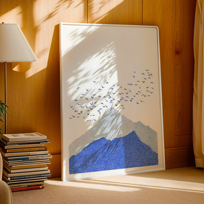 Minimalist Mountain Print with Birds