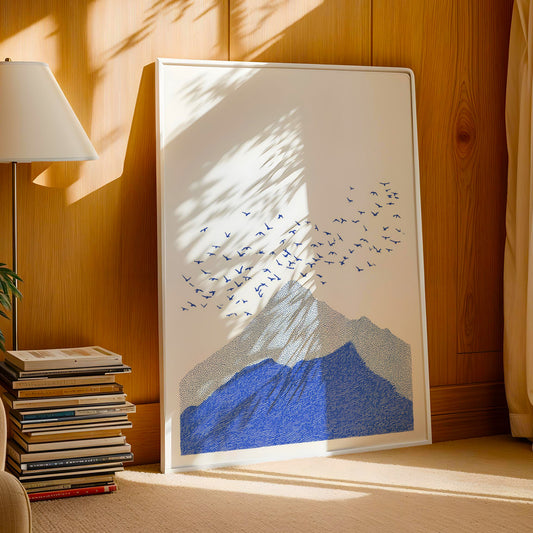 Minimalist Mountain Print with Birds