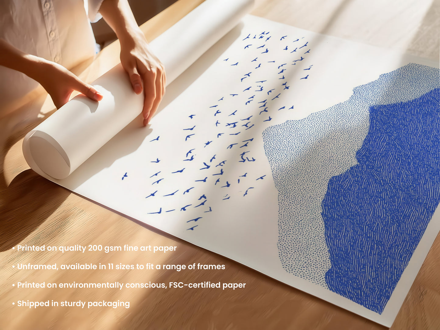 Minimalist Mountain Print with Birds