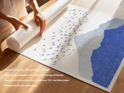 Minimalist Mountain Print with Birds