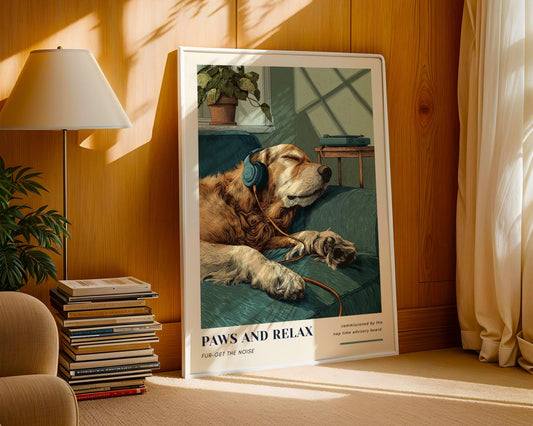 Golden Retriever Headphones Print