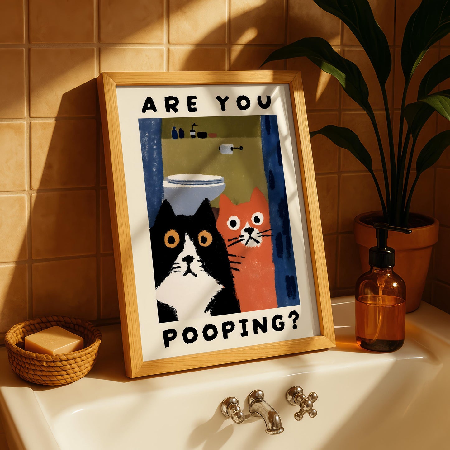 Are You Pooping? Cat Print for Bathroom