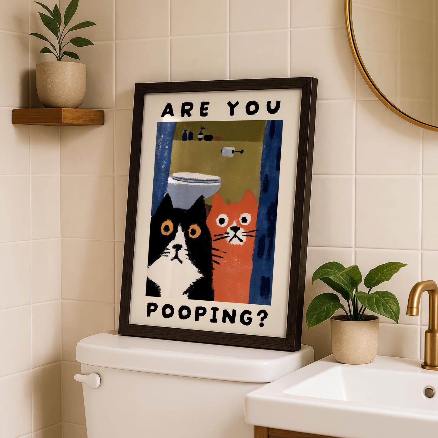 Are You Pooping? Cat Print for Bathroom
