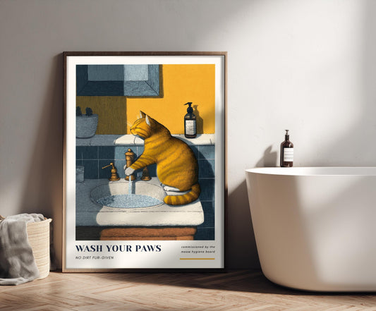 Ginger Cat Bathroom Print - "Wash Your Paws"