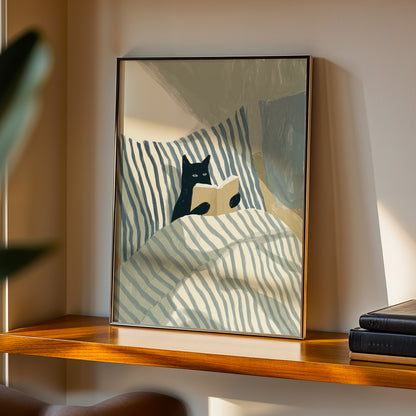 Black Cat Reading Print