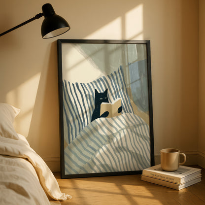 Black Cat Reading Print